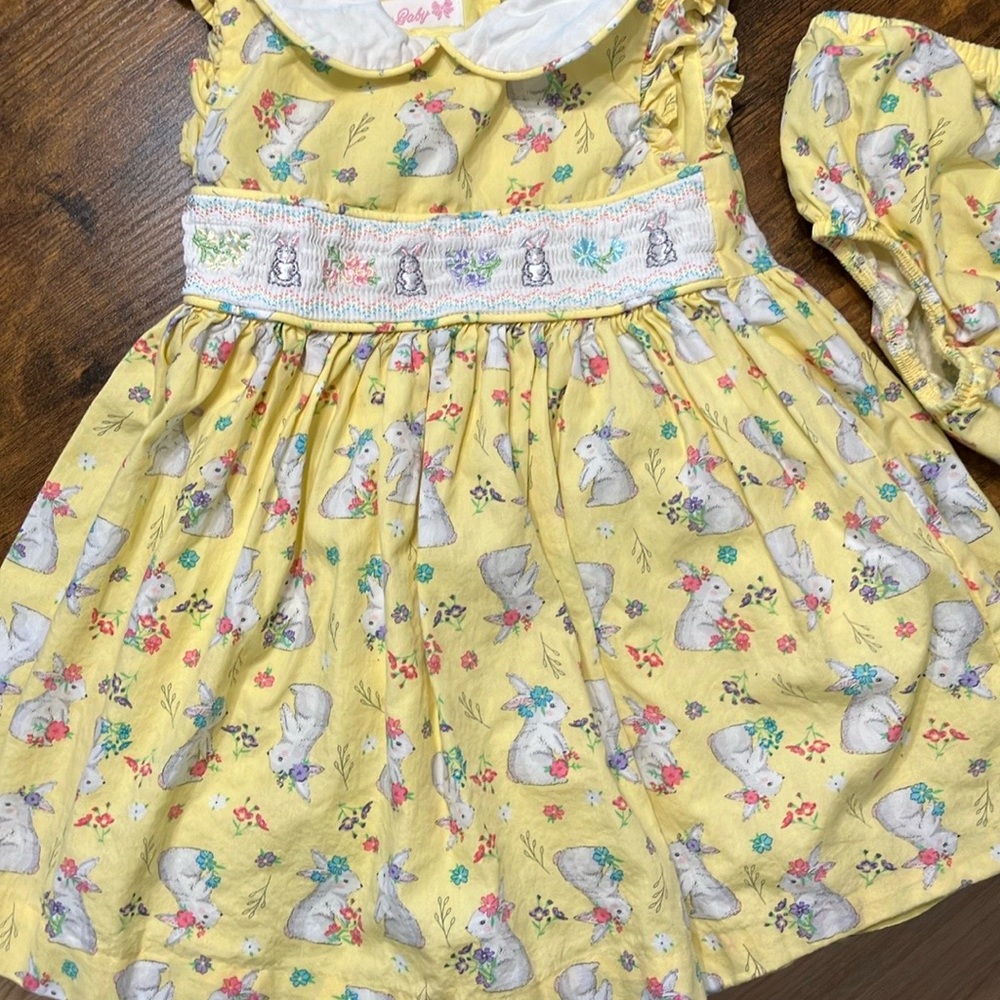 Yellow Bunny Print Dress with Matching Bloomers